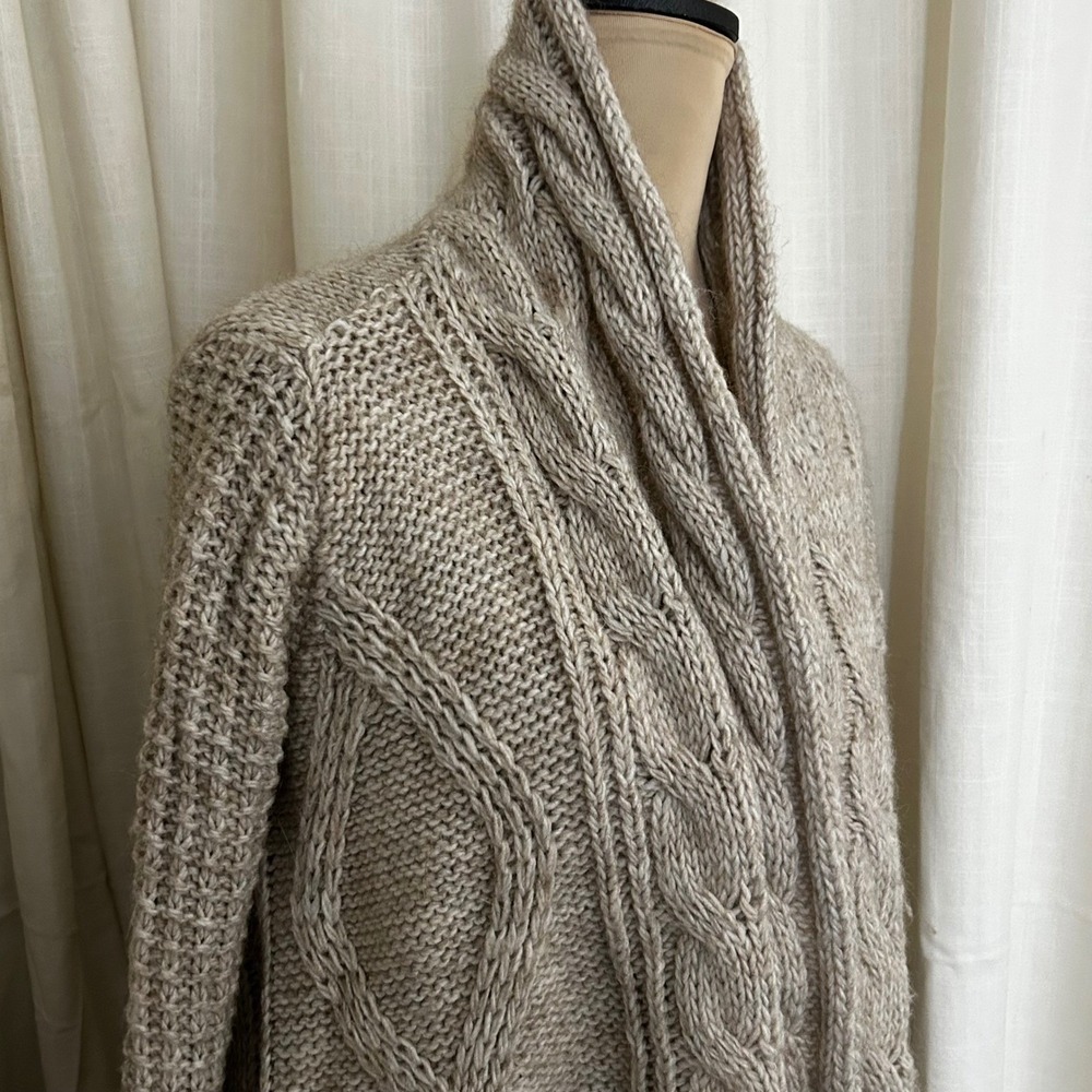 Elsamanda Made in Italy Alpaca Blend Cable Knit‎ Waterfall Cardigan S Oatmeal